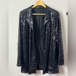 Women’s CUPSE Sequin Open-Front Blazer Long Sleeve Loose Fit Party Blazers NWT
